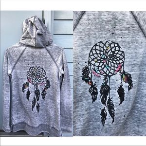 Roxy Gray Heather Hoodie with Black Dreamcatcher and Multicolor Accents